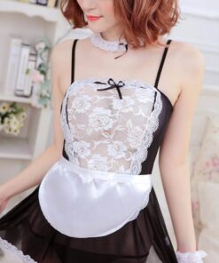 French Maid Uniform Sexy Lingerie Transparent Lace Babydoll Dress - NIT10