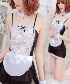 French Maid Uniform Sexy Lingerie Transparent Lace Babydoll Dress - NIT10