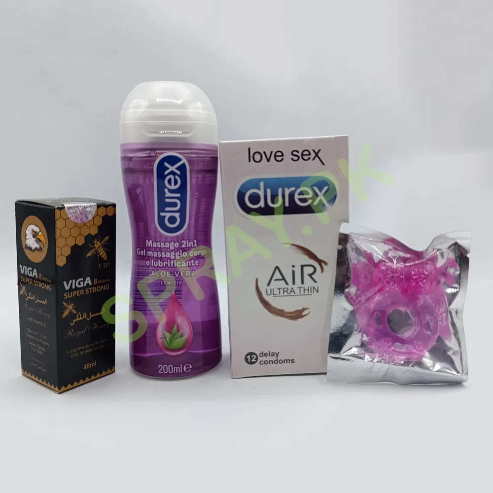 4-in-1 Couples Combo Ultra Thin Condoms + 2-in-1 Massage Gel + Delay Spray + Pleasure Ring